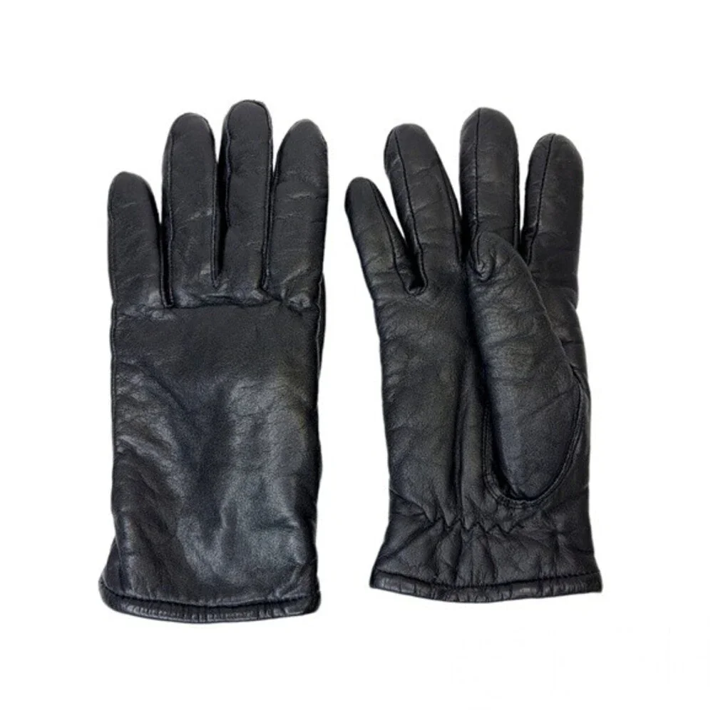 Black Leather Knit Winter Womens Gloves Small